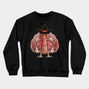 Kawaii Comic Turkey with Pilgrims Hat on Thanksgiving Crewneck Sweatshirt